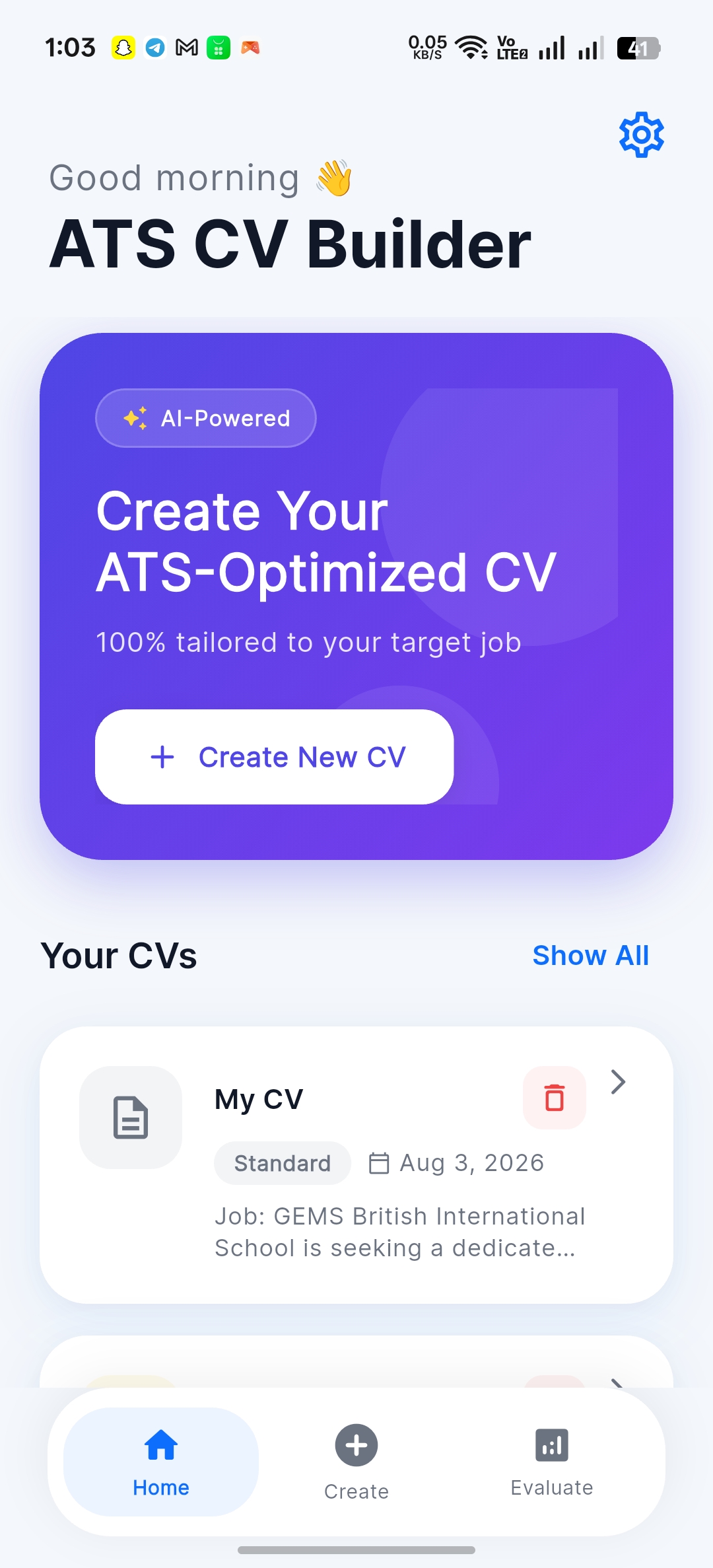 ATS CV Builder App Home